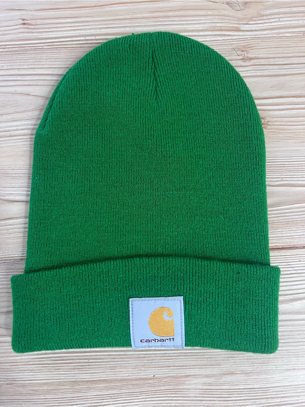Carhartt Watch Cap Beanie Green Knit Cuffed Logo Hat One Size - Picture 3 of 5